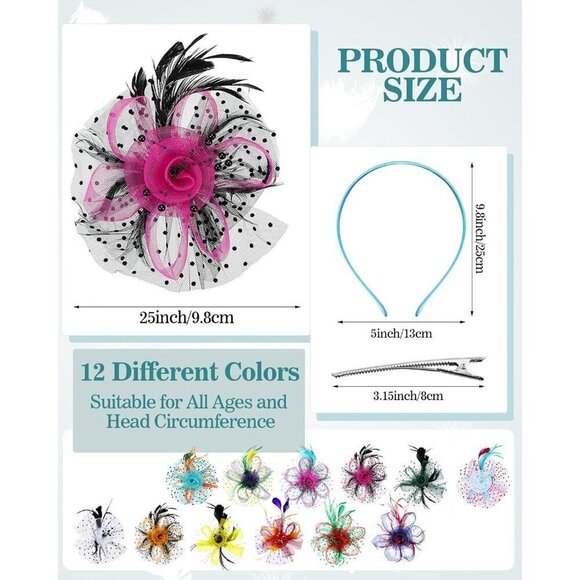 12 Pcs Women Fascinators Mesh Faux Feather Flower Hair Clips for Party Weddings main image 6